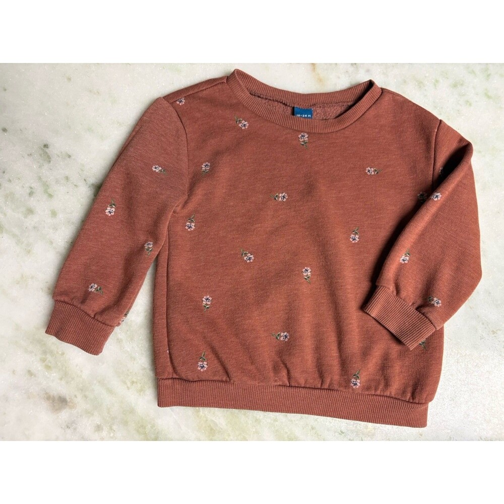 Girls 18-24 Months Sweatshirt Pullover Orange Floral Long Sleeve